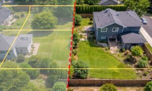 Online property map overlay showing why a property line survey is needed to confirm true residential boundaries