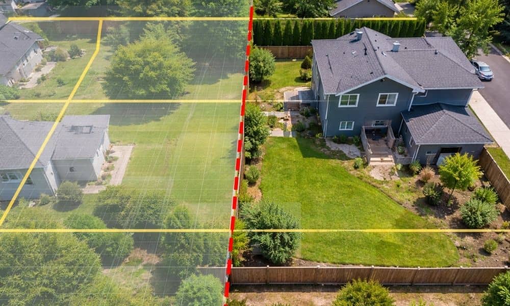 Online property map overlay showing why a property line survey is needed to confirm true residential boundaries