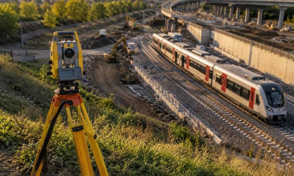 ALTA land survey equipment near planned transit expansion and rail construction project