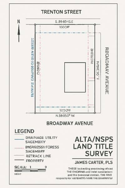 Sample ALTA Land Title Survey map showing property boundaries, easements, and street right-of-way lines