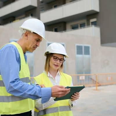 Engineers reviewing digital site plans - ALTA SURVEY Minnesota Engineers reviewing digital site plans as part of an alta title survey preparation process
