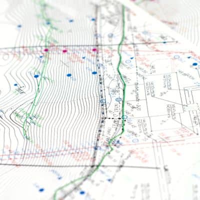 Topographic surveys using elevation contour maps to analyze drainage patterns and land slope
