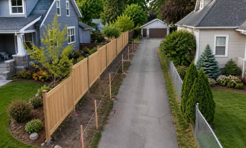 Land survey for fence work beside a shared driveway between two homes